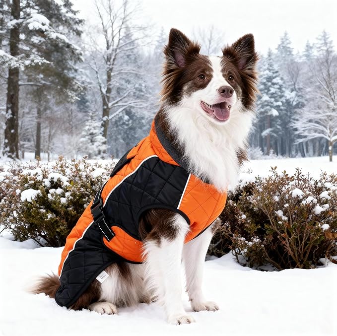 Dog Coat Dogs Jacket Waterproof Reflective Adjustable Dog-Winter Coats for Small/Medium/Large Dogs Dachshund Coat-(Orange, Medium)