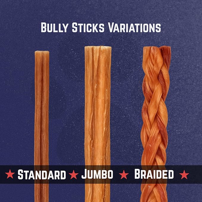 Devil Dog Pet Co. Bully Sticks – 12 Inch, 5 Pack, Standard Sized Dog Chews, 100% Natural, Single Ingredient, Free-Range Grass-Fed Beef – Long Lasting, Rawhide-Free Treats for Dogs
