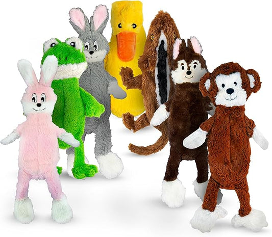 FGA MARKETPLACE Pack of 7 Flat NO Stuffing NO Squeak Plush Dog Toys, Funny Style Will Entertain Your Pet for Hours, Recommended for Small and Medium Dog 21 INCH Long