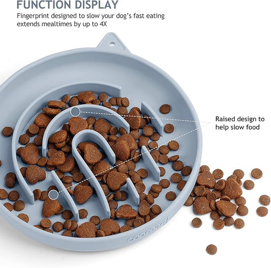 Coomazy Silicone Slow Feeder Dog Cat Bowls, Interactive Puzzle Toy for Pets Food Training, Keeps Dogs Cats Busy, Prevents Puppy Kitty Overeating (Light Blue, 1.4Cup)