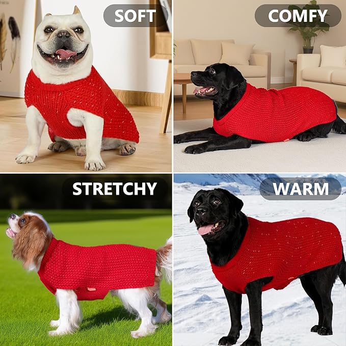 KYEESE Dog Christmas Sweater with Leash Hole for Small Dogs Male Warm Pullover with Reflective Yarn Soft Knit Pullover Boy Dog Coats Cozy Lightweight Thick Sweater Pet Indoor Outdoor Wear,Red,Small