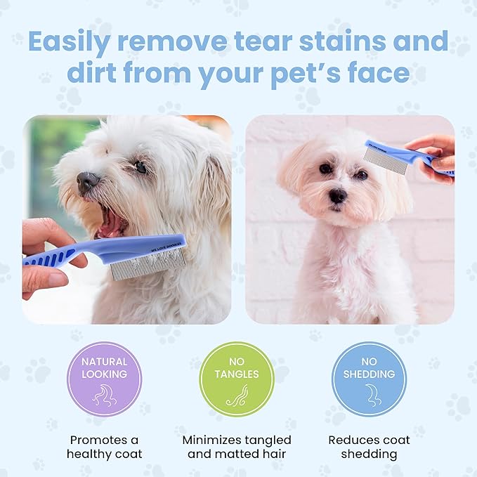 We Love Doodles Dog Eye Wipes & Dog Face Comb Bundle - Pre-Soaked Eye Wipes for Dogs, Tear Stain Remover for Dogs, Pet Eye Wipes, Dog Eye Cleaner, Flea Comb for Dogs, Fine Tooth, Removes Crust & Mucus