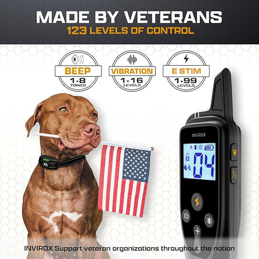 INVIROX Dog Training Collar [2026 Edition] 123 Levels Dog Training Collar with Remote 1100yd Range E Collar for Dogs Training 100% Waterproof Rechargeable, Manual Bark Collar for Large Dog