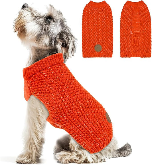 KYEESE Dog Sweater with Leash Hole for Small Dogs Male Warm Pullover with Reflective Yarn Soft Knit Pullover Boy Dog Coats Cozy Lightweight Thick Sweater Pet Indoor Outdoor Wear,Orange,Small
