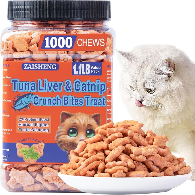 17.6 oz Cat Grass Treats for Indoor Cats - Hairball Control Natural Tuna & Catnip Flavor Healthy Kitten Snacks Crunchy Training Biscuits for Dental Cleaning