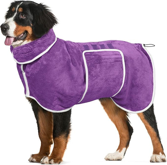 Dog Bathrobe Towel Dog Drying Coat - Super Absorbent Towels Bath Robe for Dogs Large, Soft Adjustable Collar & Belly Strap Fast Drying Coat Pet Cat Bath Robe (Violet, XX-Large)