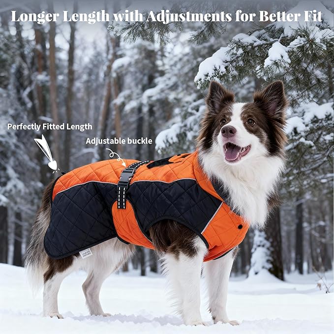 Dog Coat Dogs Jacket Waterproof Reflective Adjustable Dog-Winter Coats for Small/Medium/Large Dogs Dachshund Coat-(Orange, X-Large)