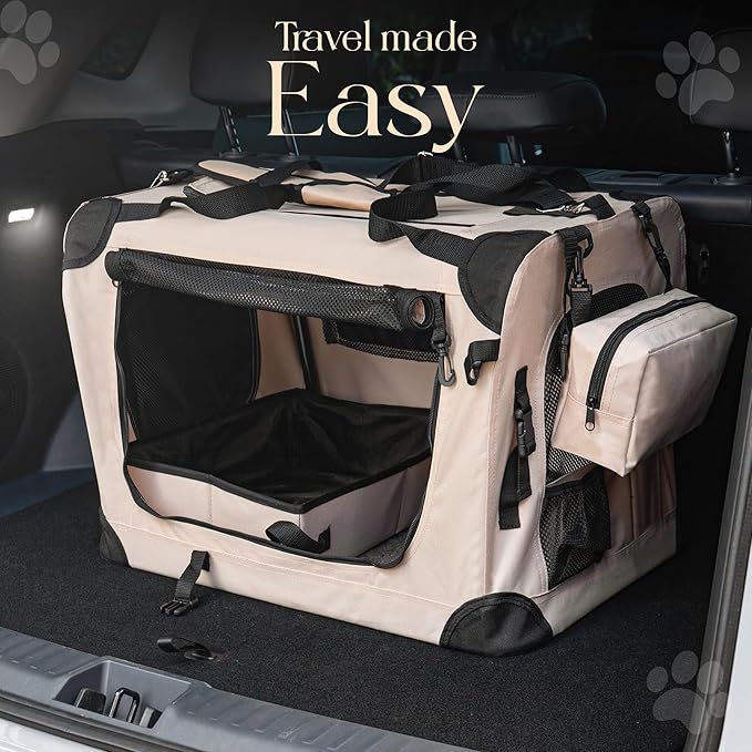 Large Cat Carrier Soft-Sided Travel Carrier - Fits 2 Cats or Small Dog, Portable Foldable Design with Litter Box, Bowl & Fleece Pad, 24” x 16.5” x 16.5”