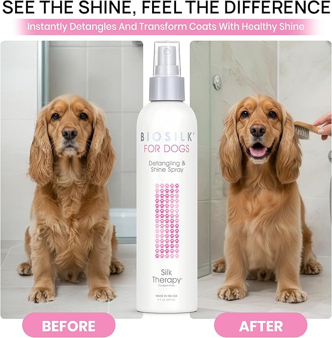 BioSilk Silk Therapy Detangling Plus Shine Protecting Mist for Dogs | Best Detangling Spray for All Dogs & Puppies for Shiny Coats and Dematting | 8 Oz - Pack of 6