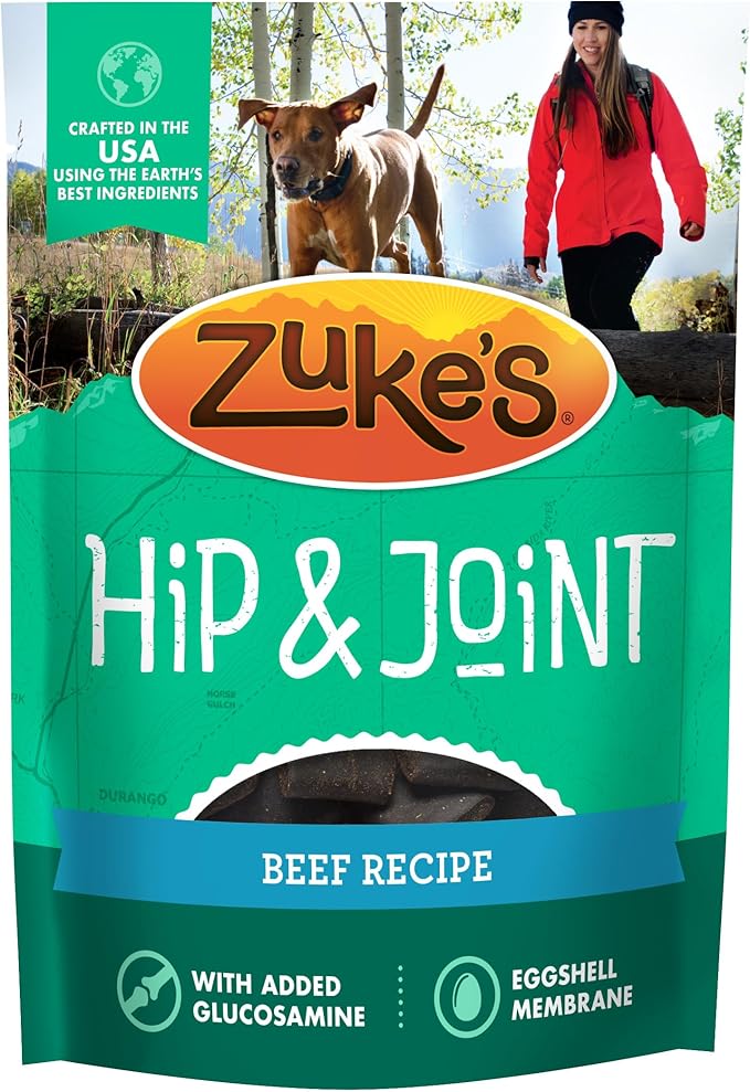 Zuke’s Hip and Joint Support Dog Treats for Adult Dogs of All Sizes, Senior Dog Treats made with Real Beef, 16 oz. Resealable Pouch - 16 oz. Bag