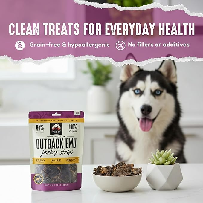 | Emu Dog Treats Jerky Strips | Single Ingredient Air Dried Natural Jerky Treats (7.05 oz)