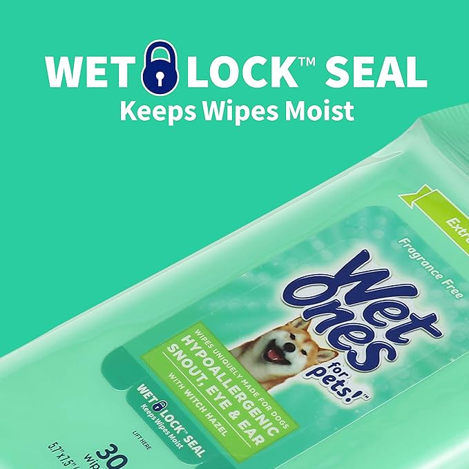 Wet Ones for Pets Extra Gentle Dog Wipes with Witch Hazel for Snout, Eye, Ear - Fragrance-Free Wipes for Dogs with Wet Lock Seal, 30 Count - 8 Pack