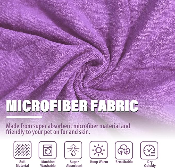 Dog Robe - Fast Drying Towel - Microfiber Super Absorbent Pet Bathrobe, Adjustable Collar & Belly Strap (Purple, XXX-Large)