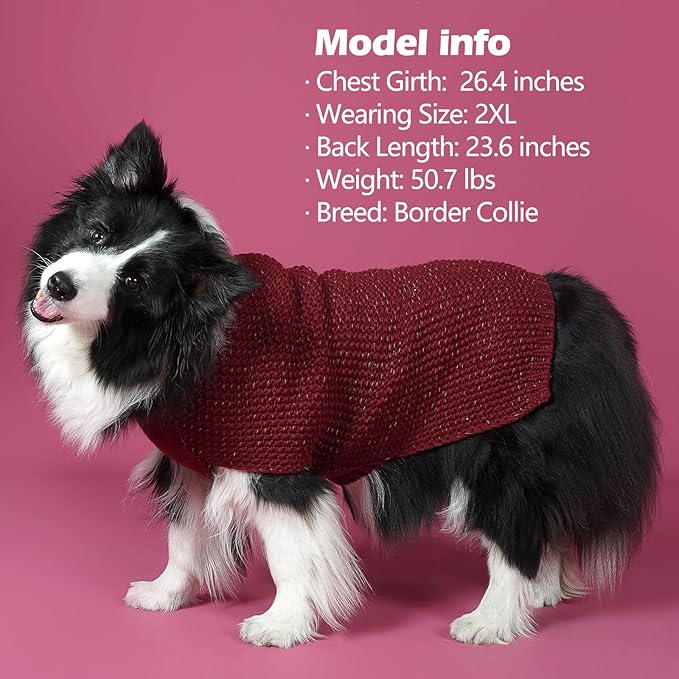 KYEESE Dog Sweater with Leash Hole for Small Dogs Male Warm Pullover with Reflective Thread Soft Knitwear Boy Dog Clothes Cozy Lightweight Thick Sweater Pet Indoor Outdoor Wear,Dark Red,X-Small