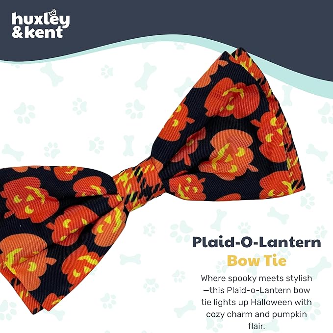 Huxley & Kent Pet Bow Tie for Dogs & Cats - Halloween Adjustable Hook & Loop Collar Accessory - Cute & Comfortable for Holidays & Celebrations - Plaid-O-Lantern, Extra-Large