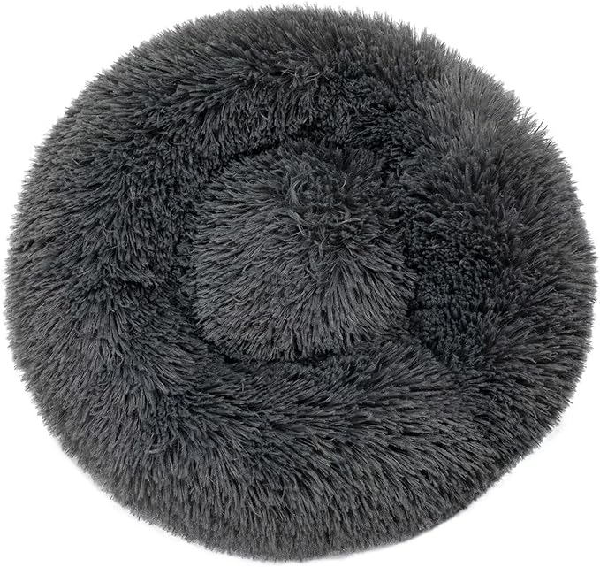 Dog & Cat Beds for Indoor pet, 27.5 inches Cat Bed Machine Washable,Plush Round Cat Bed, Soft Shag Fur, Dark Gray, Large