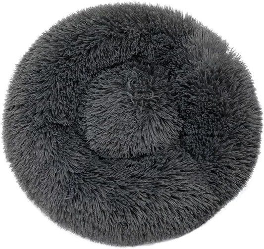Dog & Cat Beds for Indoor pet, 27.5 inches Cat Bed Machine Washable,Plush Round Cat Bed, Soft Shag Fur, Dark Gray, Large