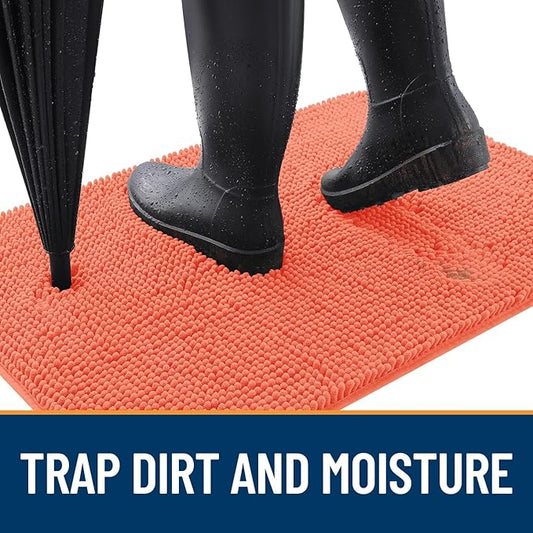 OLANLY Dog Door Mat for Muddy Paws 44x24, Absorbs Moisture and Dirt, Absorbent Non-Slip Washable Doormat, Quick Dry Chenille Mud Mat for Dogs, Entry Indoor Entryway Carpet for Inside Floor, Coral