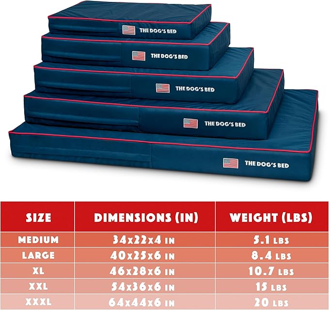 The Dog’s Bed Orthopedic Memory Foam Dog Bed, Medium Blue Oxford with Red Trim USA Flag, Pain Relief for Arthritis, Hip & Elbow Dysplasia, Post Surgery, Supportive, Calming, Waterproof Washable
