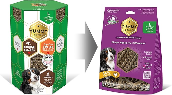 Yummy Combs Dog Dental Treats – Vet VOHC Approved – Delicious Chicken Protein – Removes Tartar with Cleaning Comb Shape – Dental Dog Treats for Large Dogs (12oz, 9 Count)