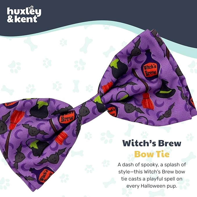 Huxley & Kent Pet Bow Tie for Dogs & Cats - Halloween Adjustable Hook & Loop Collar Accessory - Cute & Comfortable for Holidays & Celebrations - Witch's Brew, Large