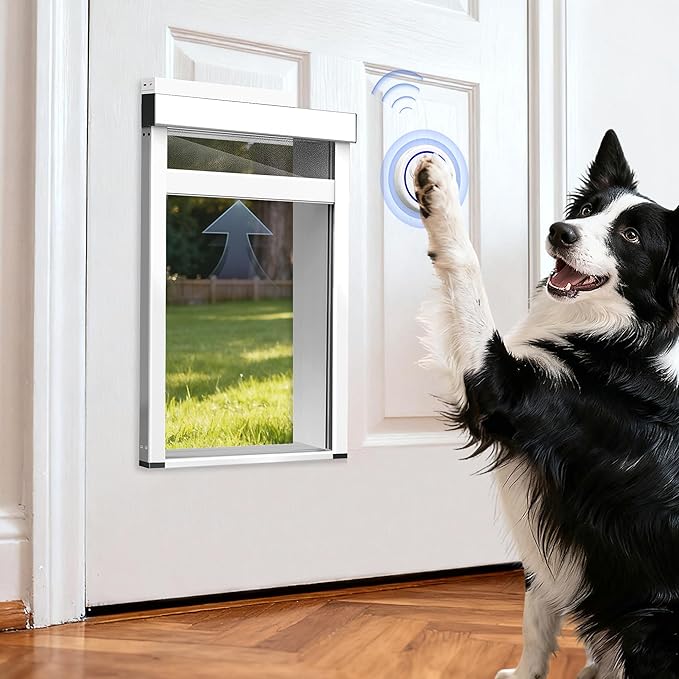 Large Electronic Dog Door,Pet Automatic Door Smart Aluminum Dog Door with Dogbell Activated Auto Lift, Lockable Weatherproof Telescoping Tunnel for Pets(Pets Up to 100 Lb)