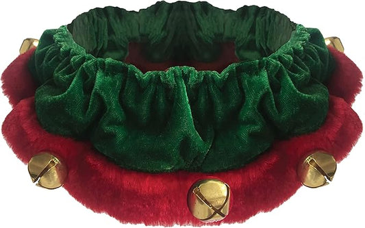 Huxley & Kent Ruff Pet Scrunchy | Elf (Medium) | Festive Christmas/Holiday Neckwear for Dogs/Cats | Fun Stretchable Costume Accessory | Soft Collar with Bells