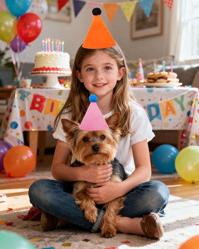 PET SHOW 12 Pack Small Birthday Party Hats for Stuffed Animals Plush Toys Dolls Adjustable Holiday Hats Felt Pom Pom Medium Dogs Pet Grooming Costume Accessories