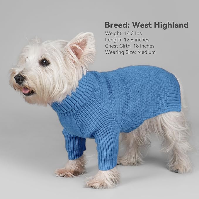 cyeollo Warm Small Dog Sweater, Knit Cold Weather Doggy Sweaters for Small Dogs Boy Pullover Winter Dog Clothes with Turtleneck for Indoor & Outdoor Wear, Blue M