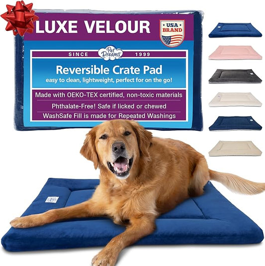 Pet Dreams Dog Crate Pad - Washable Kennel Mat, Crate Pads for Dog Cages, Non-Toxic, Flat Indoor Cat Bed, Fits iCrate 18, 24, 30, 36, 42, 48 Inches (Blue, Small, 24")
