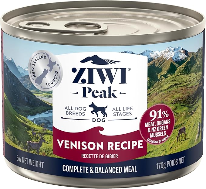 ZIWI Peak Canned Wet Dog Food – All Natural, High Protein, Grain Free, Limited Ingredient, with Superfoods (Venison, Case of 12, 6oz Cans)