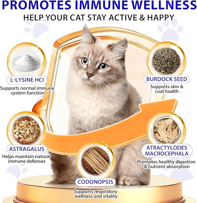 Lysine for Cats, L-Lysine for Cat Immune Support, Allergy Relief, Sneezing & Runny Nose, with Colostrum, Taurine, Vitamins - Roast Chicken Flavor - 60ml/2oz