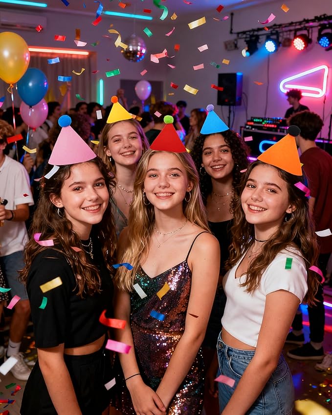 PET SHOW 12 Pack Big Dog Birthday Party Hats for Adults Stuffed Animals Adjustable Holiday Hats Felt Pom Pom Large Dogs Pet Grooming Costume Accessories