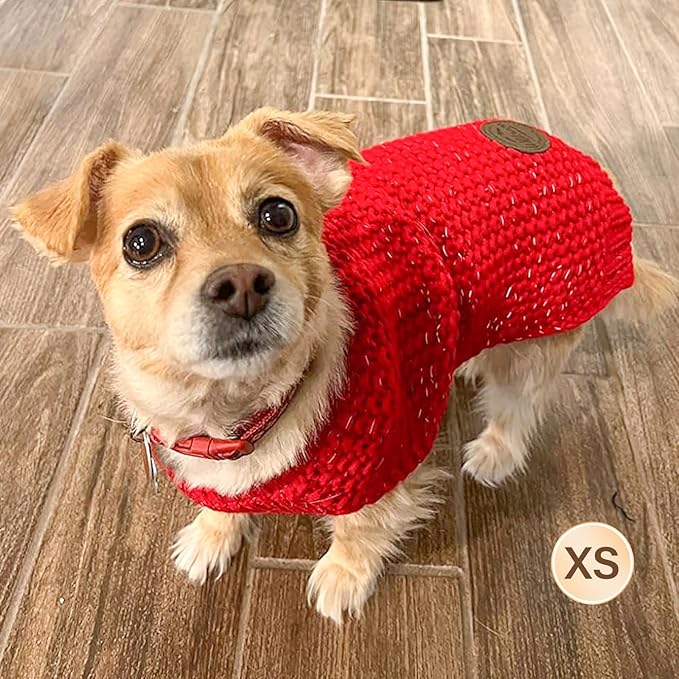 KYEESE Dog Christmas Sweater with Leash Hole for Small Dogs Male Warm Pullover with Reflective Thread Soft Knitwear Boy Dog Clothes Cozy Lightweight Thick Sweater Pet Indoor Outdoor Wear,Red,X-Small