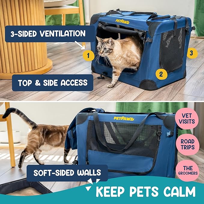 Soft Pet Carrier & Dog Carrier with Travel Litter Box & Collapsible Bowl – Large Cat Carrier & Small Dog Crate for Car, Vet Visits, Home & Traveling