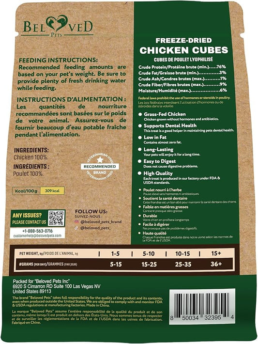Beloved Pets Dog & Cat Treats Freeze Dried Chicken Cubes 5.3 oz - All Natural Meat Raw Pet Food - Human Grade High-Protein Snacks & Grain-Free Jerky Chews for Cats and Small Dogs (Pack of 2)