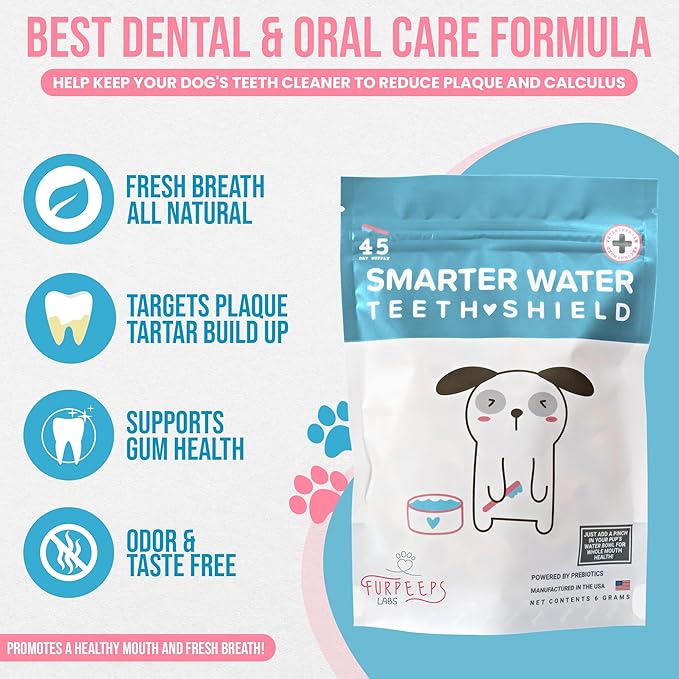 Furpeeps Dog & Cat Dental Care Powder Water Additive – 45 Servings, Dog Breath Freshener, Natural Plaque & Tartar Remover, No-Brush Oral Hygiene for Puppies, Seniors & Multi-Pet Homes, Vet Recommended