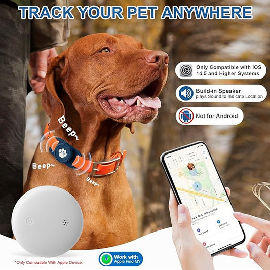 Smart Pet Tracker for Collar - Dog Trackers Pet Location Tracker with Holder, No Monthly Fee, Compatible with Apple Airtag Find My (iOS Only, Not for Android), Anti-Lost Device for Pets, Bag Straps