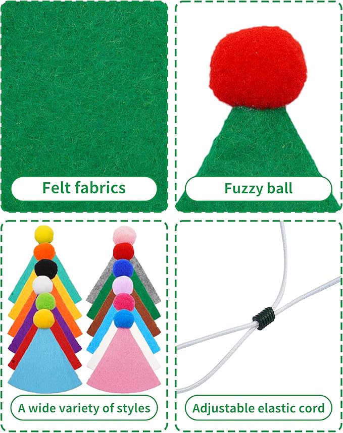 PET SHOW 12 Pack Small Birthday Party Hats for Stuffed Animals Plush Toys Dolls Adjustable Holiday Hats Felt Pom Pom Medium Dogs Pet Grooming Costume Accessories