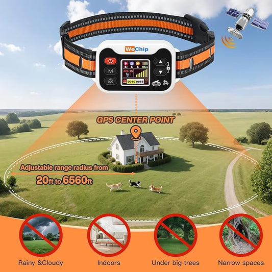 GPS Dog Collar with 3 Correction Mode,Wireless Dog Fence System with Open Outdoor,Range 25-6560 FT, IPX7 Waterproof (Orange White)