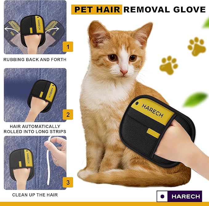 [1 pcs] Pet Hair Removal Glove for Dogs & Cats, Washable and Reusable Hair Removal Glove for Pets, Updated Easy Hair Catcher for Furniture, Sofas, Beds, Cloths, Carpets, Fur Remover Glove.