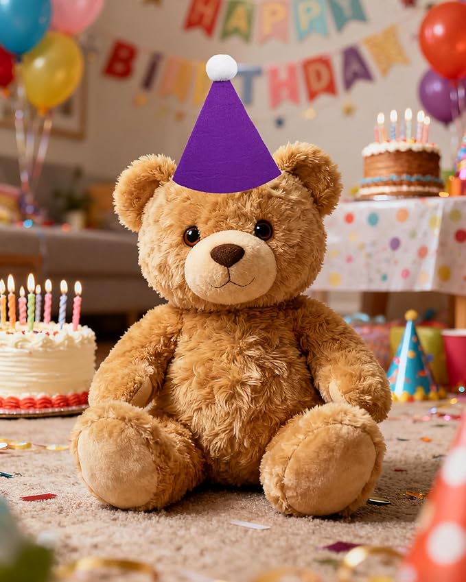 PET SHOW 12 Pack Small Birthday Party Hats for Stuffed Animals Plush Toys Dolls Adjustable Holiday Hats Felt Pom Pom Medium Dogs Pet Grooming Costume Accessories