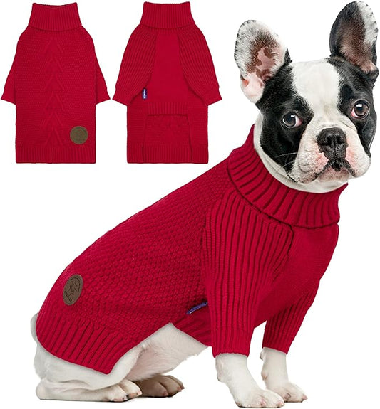cyeollo Warm Small Dog Christmas Sweater, Knit Cold Weather Doggy Sweaters for Small Dogs Girl Pullover Winter Dog Clothes with Turtleneck for Indoor & Outdoor Wear, Red M