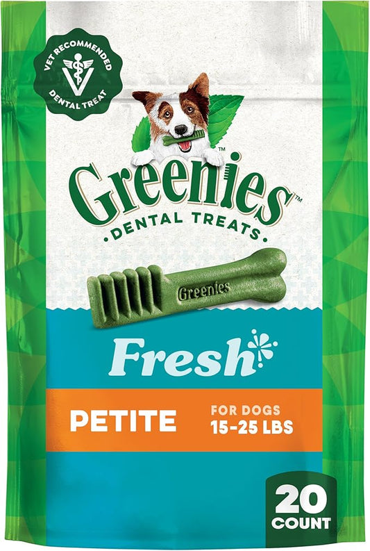 Greenies Veterinarian-Recommended Natural Dental Dog Treats Petite Size, Fresh Flavor, 12 oz. Pack, 20 Count