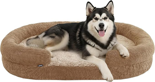 Orthopedic Dog Bed for Extra Large Dogs – XL Size 48"x36" Washable Bolster Couch, Extra-Thick 3.6" Foam Oval Pad Fits Dog Curve, Washable Removable Calming Plush Cover, Cozy Pet Sofa Bed