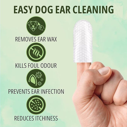 NOVEHA 50PCs Dog Ear Wipes Finger Glove Fit | Easy Ear Cleaning for Dogs & Puppies, Cats & Kittens | Gentle Pet Ear Cleaner Finger Wipes for Puppy, Kitten & More | Cat & Dog Ear Wash | Pet Supplies