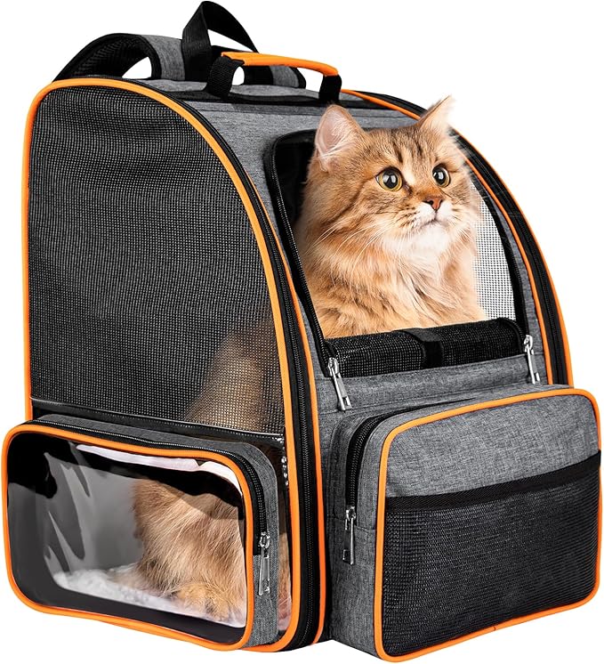 Discala Cat Backpack Carrier for Medium Small Dog Cat up to 20lbs, Pet Carrier Backpack, Ventilated Mesh Soft Sided Dog Backpack Carrier for Travel, Hiking, Outdoor Use - Grey