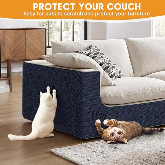 MIAOKE 2 Pcs 40 × 16 in Cat Scratch Furniture Protector with Cutter Slider and Measuring Tape, Trimmable Self-Adhesive Cat Scratch Carpet, Suitable for DIY Cat Tree Stands, Sofas,Cat Tower
