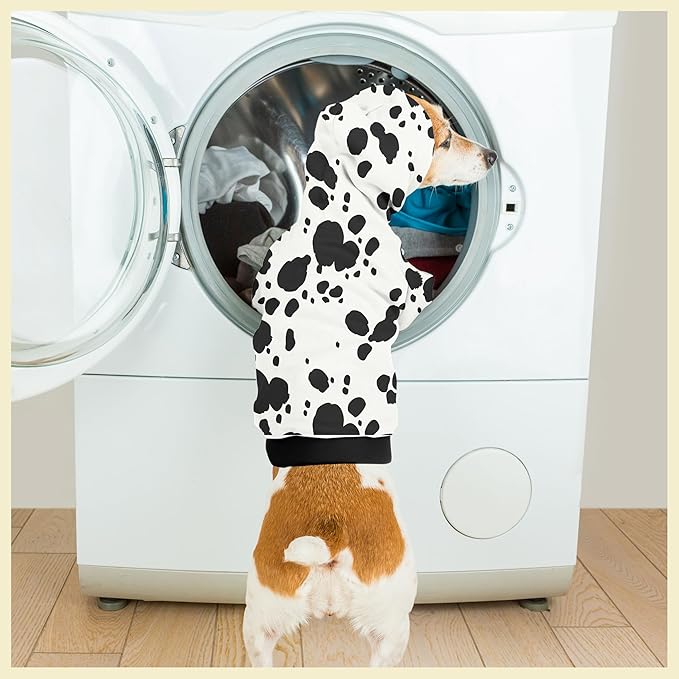 Halloween Dalmatian Dog Costume, Dalmatians Print Winter Clothes Sweaters for Halloween Cosplay Autumn Pets' Wear Dog Winter Hoodies with Pocket for Medium Large Dogs M
