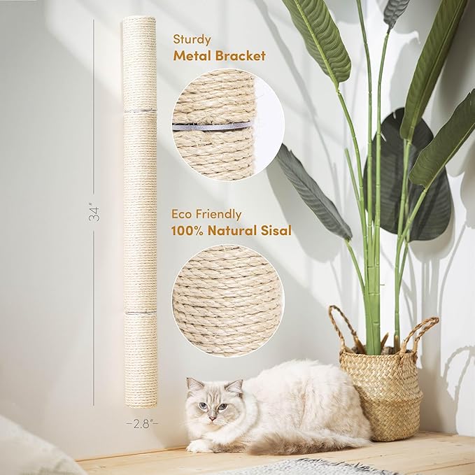 34" Wall Mounted Cat Scratcher, Sisal Scratching Post